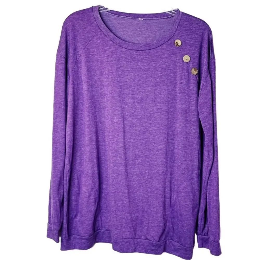 Button Long Sleeve Crew Neck Shirt Purple Size XL